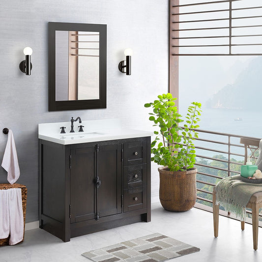 Bellaterra Home 31" Brown Ash Single Sink Bathroom Vanity with White Quartz Top and Rectangle Sink, Plantation Collection