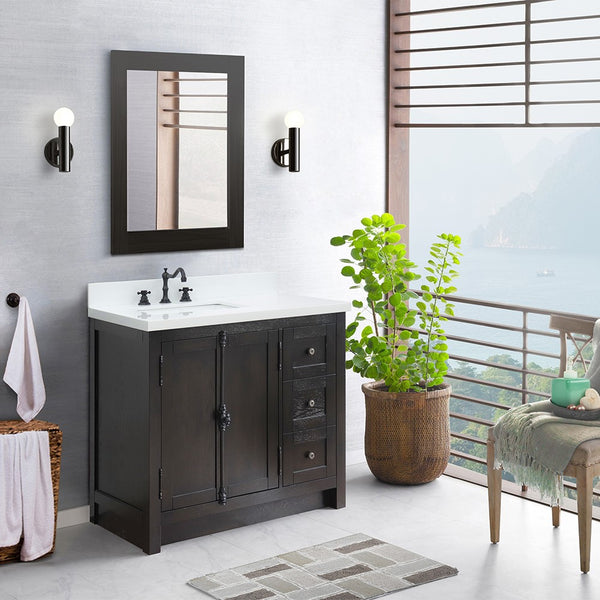 Bellaterra Home 31 Brown Ash Single Sink Bathroom Vanity with White Quartz Top and Rectangle Sink, Plantation Collection