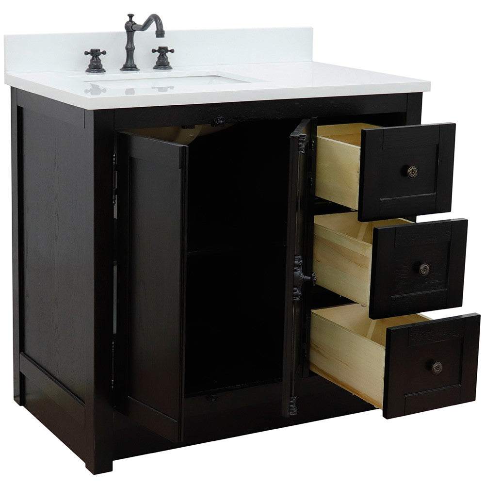 Bellaterra Home 31" Brown Ash Single Sink Bathroom Vanity with White Quartz Top and Rectangle Sink, Plantation Collection