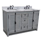 Bellaterra Home 55" Gray Ash Double Sink Bathroom Vanity with White Carrara Marble Top and Rectangle Sink, Plantation Collection