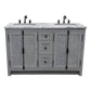 Bellaterra Home 55" Gray Ash Double Sink Bathroom Vanity with White Carrara Marble Top and Rectangle Sink, Plantation Collection