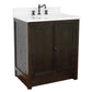 Bellaterra Home 31" Brown Ash Single Sink Bathroom Vanity with White Quartz Top and Oval Sink, Plantation Collection