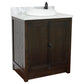 Bellaterra Home 31" Brown Ash Single Sink Bathroom Vanity with White Carrara Top and Round Sink, Plantation Collection