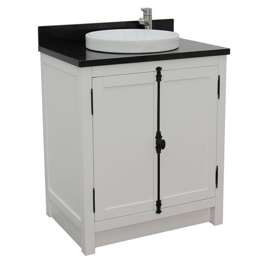 Bellaterra Home 31" Glacier Ash Single Sink Bathroom Vanity with Black Galaxy Top and Round Sink, Plantation Collection