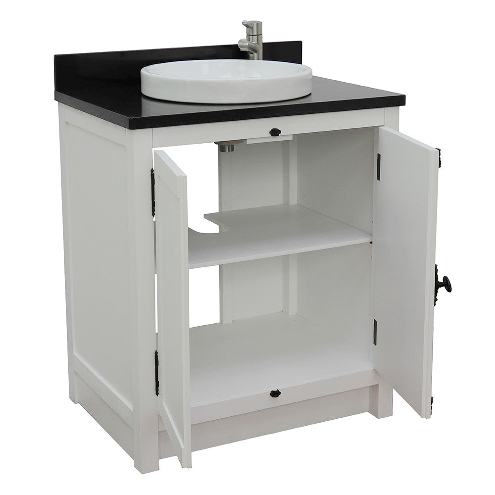 Bellaterra Home 31" Glacier Ash Single Sink Bathroom Vanity with Black Galaxy Top and Round Sink, Plantation Collection