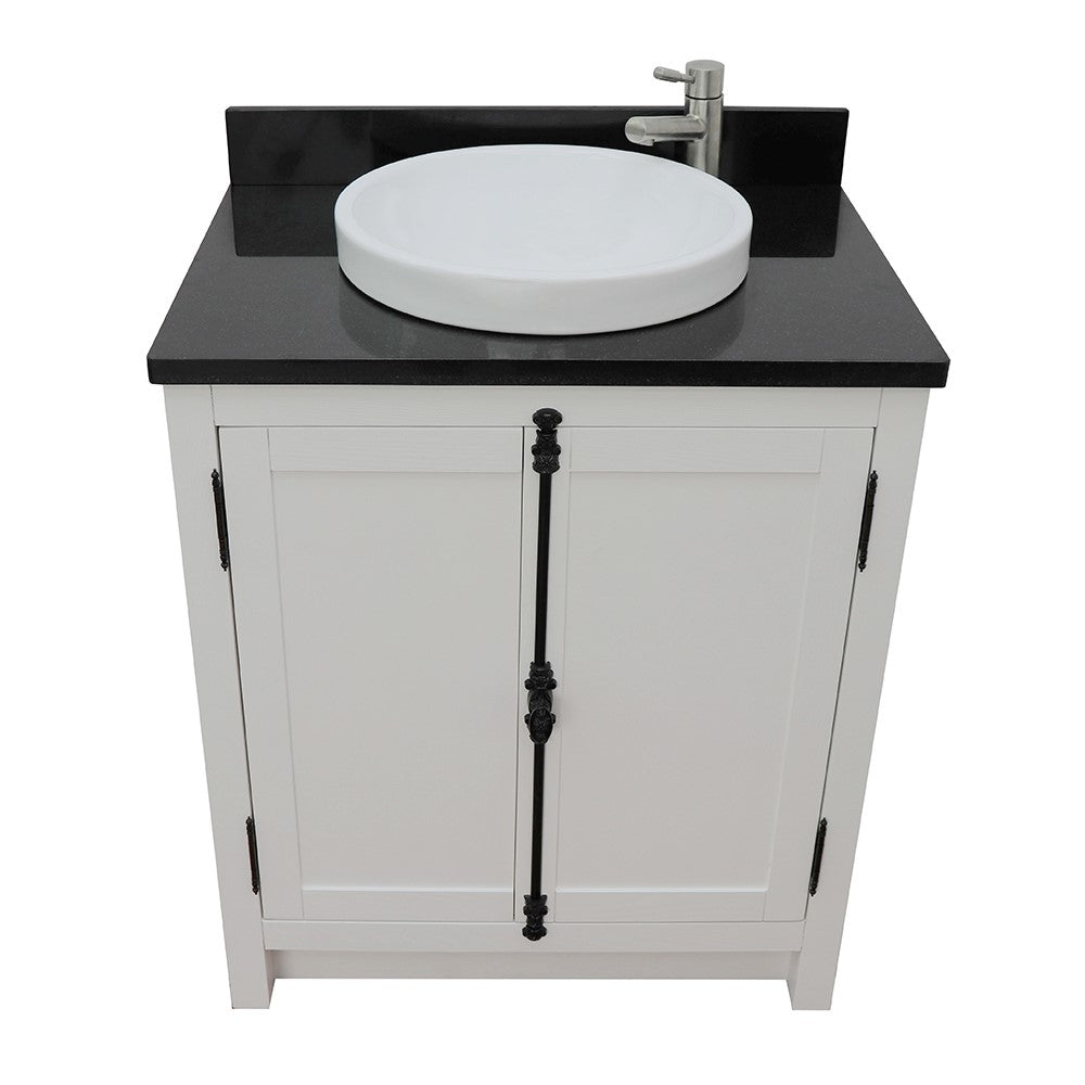 Bellaterra Home 31" Glacier Ash Single Sink Bathroom Vanity with Black Galaxy Top and Round Sink, Plantation Collection