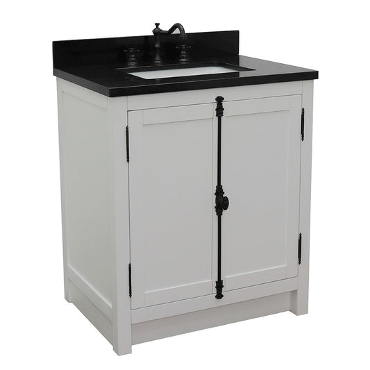 Bellaterra Home 31" Glacier Ash Single Sink Bathroom Vanity with Black Galaxy Top and Rectangle Sink, Plantation Collection