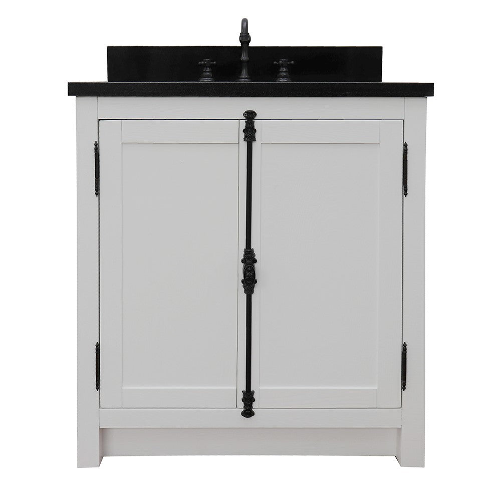 Bellaterra Home 31" Glacier Ash Single Sink Bathroom Vanity with Black Galaxy Top and Rectangle Sink, Plantation Collection