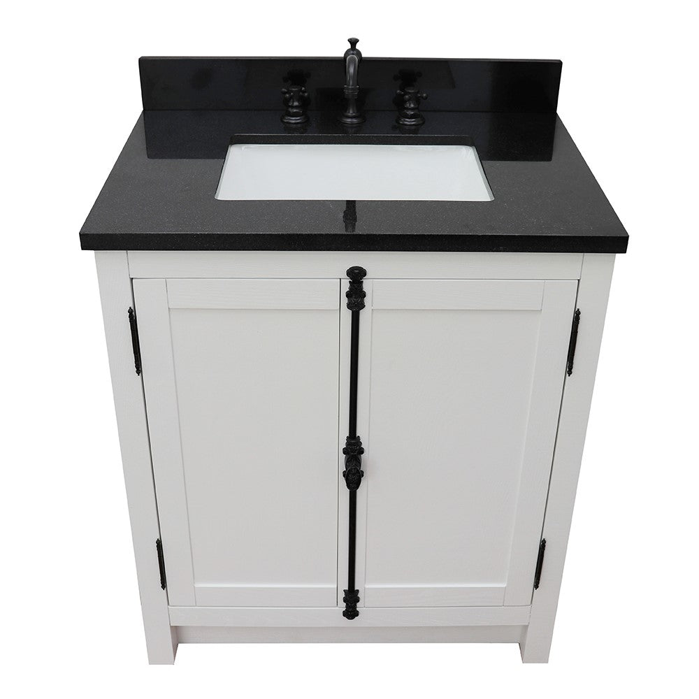 Bellaterra Home 31" Glacier Ash Single Sink Bathroom Vanity with Black Galaxy Top and Rectangle Sink, Plantation Collection