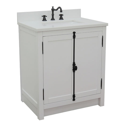 Bellaterra Home 31 in. Single Vanity in Glacier Ash Finish with White Quartz Top and Rectangle Sink, Plantation Collection