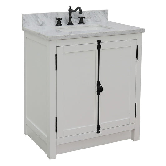 Bellaterra Home 31" Glacier Ash Single Sink Bathroom Vanity with White Carrara Top and Rectangle Sink, Plantation Collection