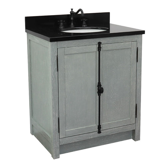 Bellaterra Home 31" Gray Ash Single Sink Bathroom Vanity with Black Galaxy Top and Oval Sink, Plantation Collection