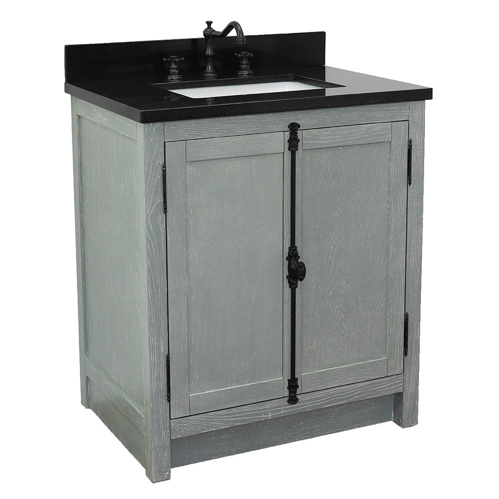 Bellaterra Home 31" Gray Ash Single Sink Bathroom Vanity with Black Galaxy Top and Rectangle Sink, Plantation Collection