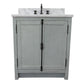 Bellaterra Home 31" Gray Ash Single Sink Bathroom Vanity with White Carrara Top and Oval Sink, Plantation Collection