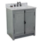 Bellaterra Home 31" Gray Ash Single Sink Bathroom Vanity with White Carrara Top and Rectangle Sink, Plantation Collection