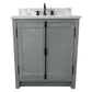 Bellaterra Home 31" Gray Ash Single Sink Bathroom Vanity with White Carrara Top and Rectangle Sink, Plantation Collection