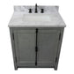 Bellaterra Home 31" Gray Ash Single Sink Bathroom Vanity with White Carrara Top and Rectangle Sink, Plantation Collection