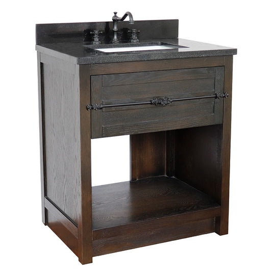 Bellaterra Home 31" Brown Ash Single Sink Bathroom Vanity with Black Galaxy Top and Rectangle Sink