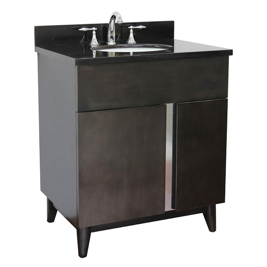 Bellaterra Home 31" Silvery Brown Single Sink Bathroom Vanity with Black Galaxy Top and Oval Sink, Urban Collection