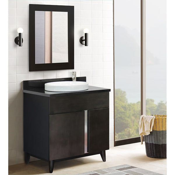 Bellaterra Home 31 Silvery Brown Single Sink Bathroom Vanity with Black Galaxy Top and Round Sink, Urban Collection