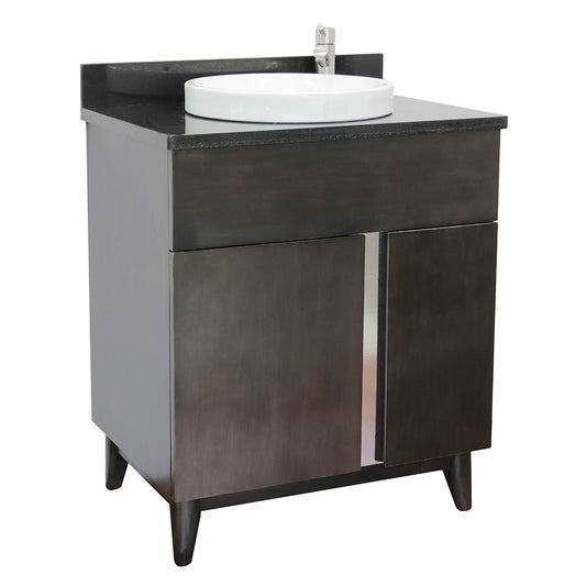 Bellaterra Home 31" Silvery Brown Single Sink Bathroom Vanity with Black Galaxy Top and Round Sink, Urban Collection