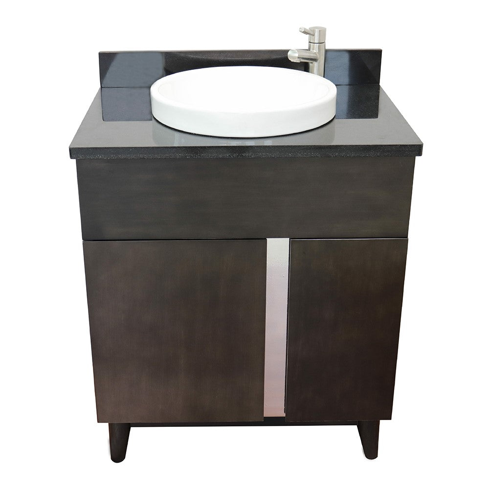 Bellaterra Home 31" Silvery Brown Single Sink Bathroom Vanity with Black Galaxy Top and Round Sink, Urban Collection