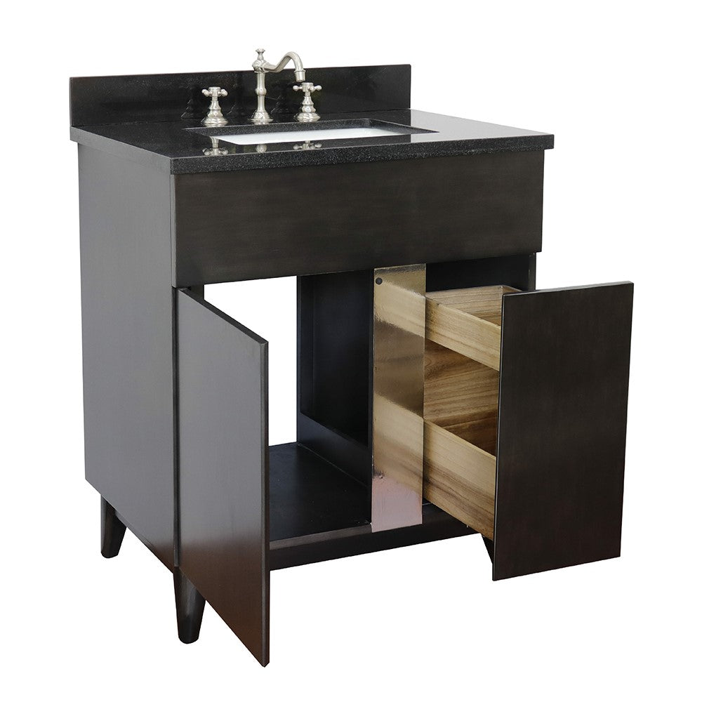 Bellaterra Home 31" Silvery Ash Single Sink Bathroom Vanity with Black Galaxy Top and Rectangle Sink, Urban Collection