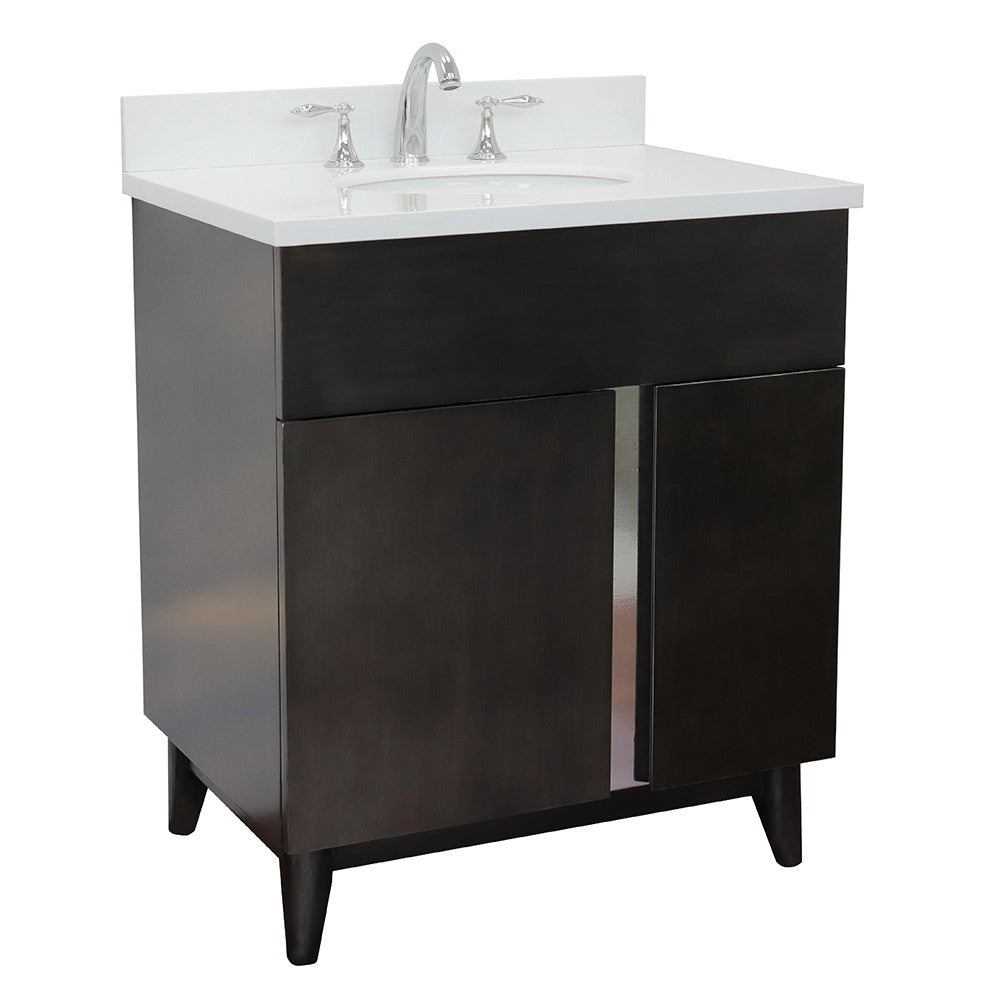 Bellaterra Home 31" Silvery Brown Single Sink Bathroom Vanity with White Quartz Top and Oval Sink, Urban Collection