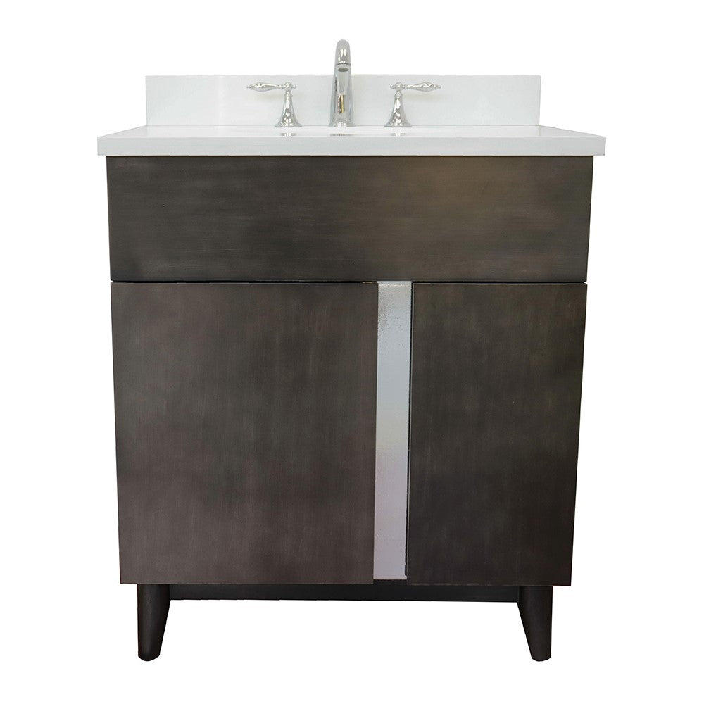 Bellaterra Home 31" Silvery Brown Single Sink Bathroom Vanity with White Quartz Top and Oval Sink, Urban Collection