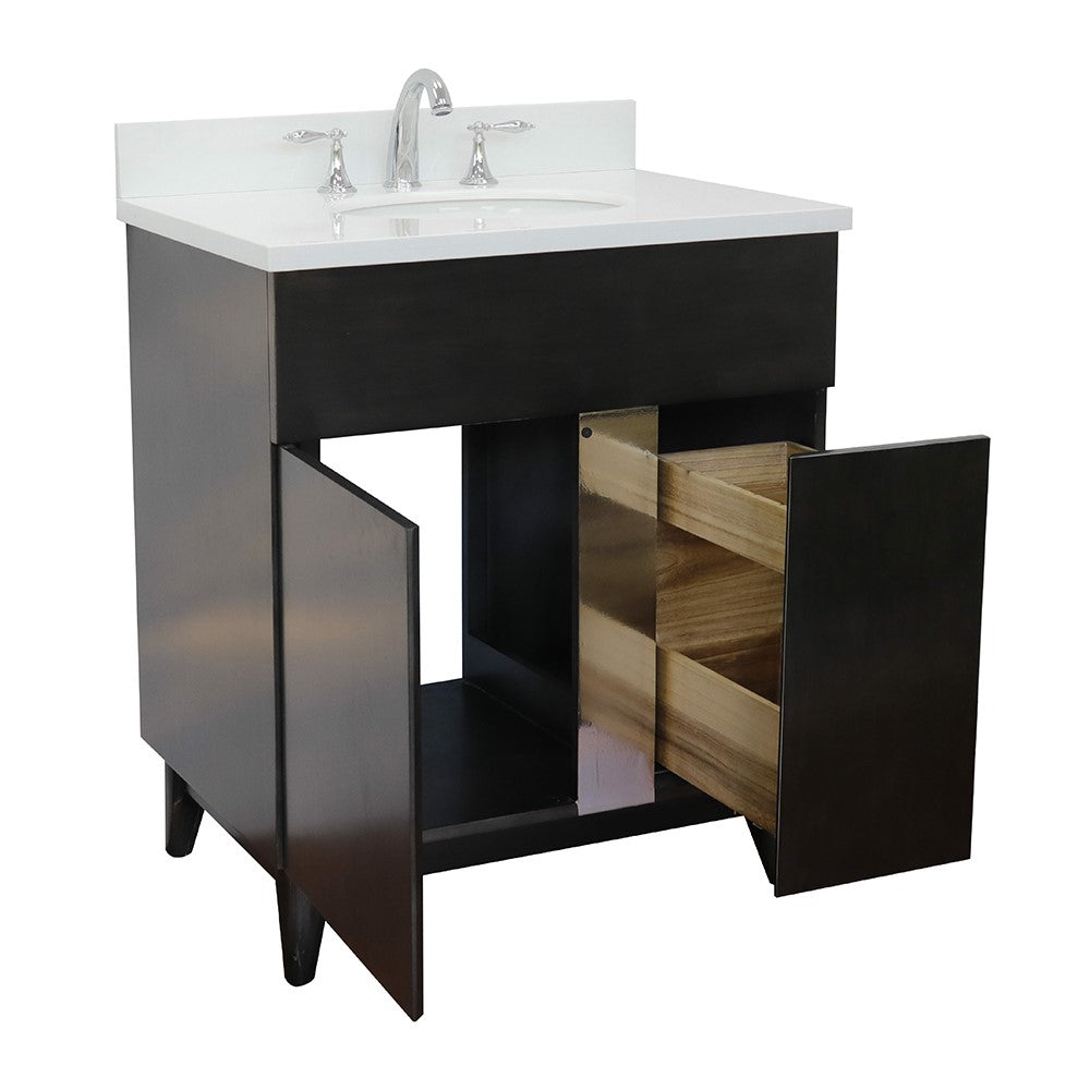 Bellaterra Home 31" Silvery Brown Single Sink Bathroom Vanity with White Quartz Top and Oval Sink, Urban Collection