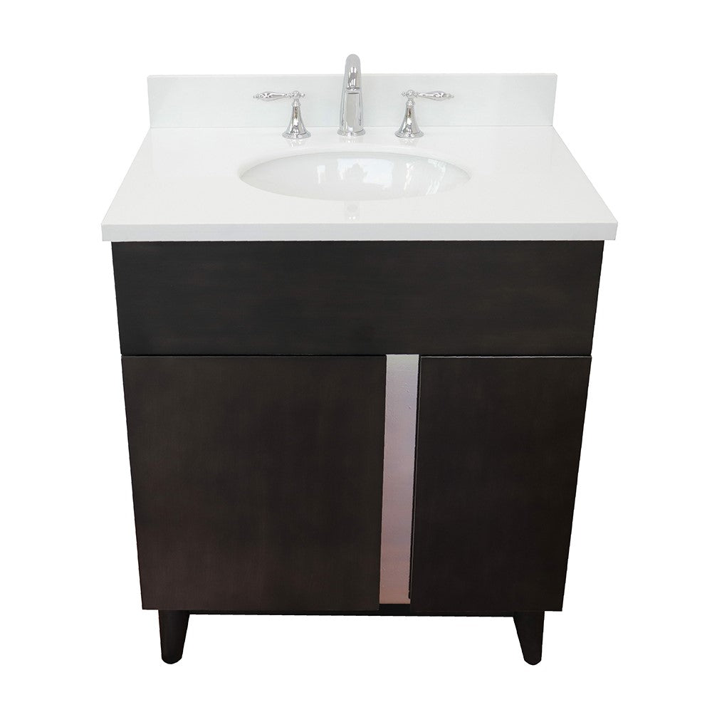 Bellaterra Home 31" Silvery Brown Single Sink Bathroom Vanity with White Quartz Top and Oval Sink, Urban Collection