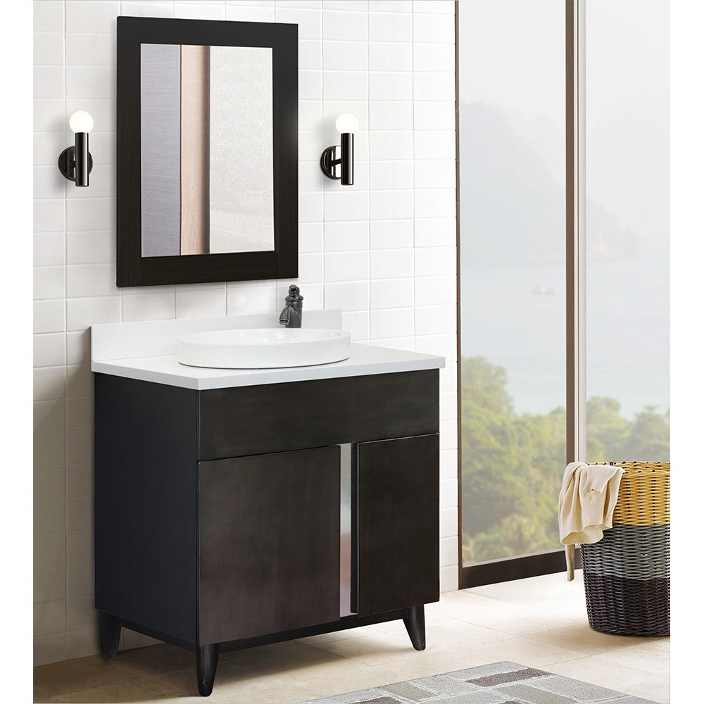 Bellaterra Home 31" Silvery Brown Single Sink Bathroom Vanity with White Quartz Top and Round Sink, Urban Collection