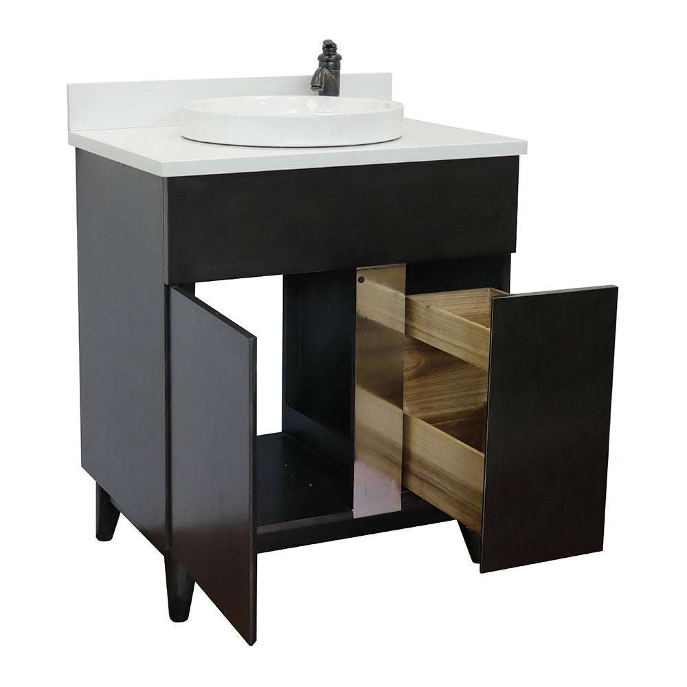 Bellaterra Home 31" Silvery Brown Single Sink Bathroom Vanity with White Quartz Top and Round Sink, Urban Collection