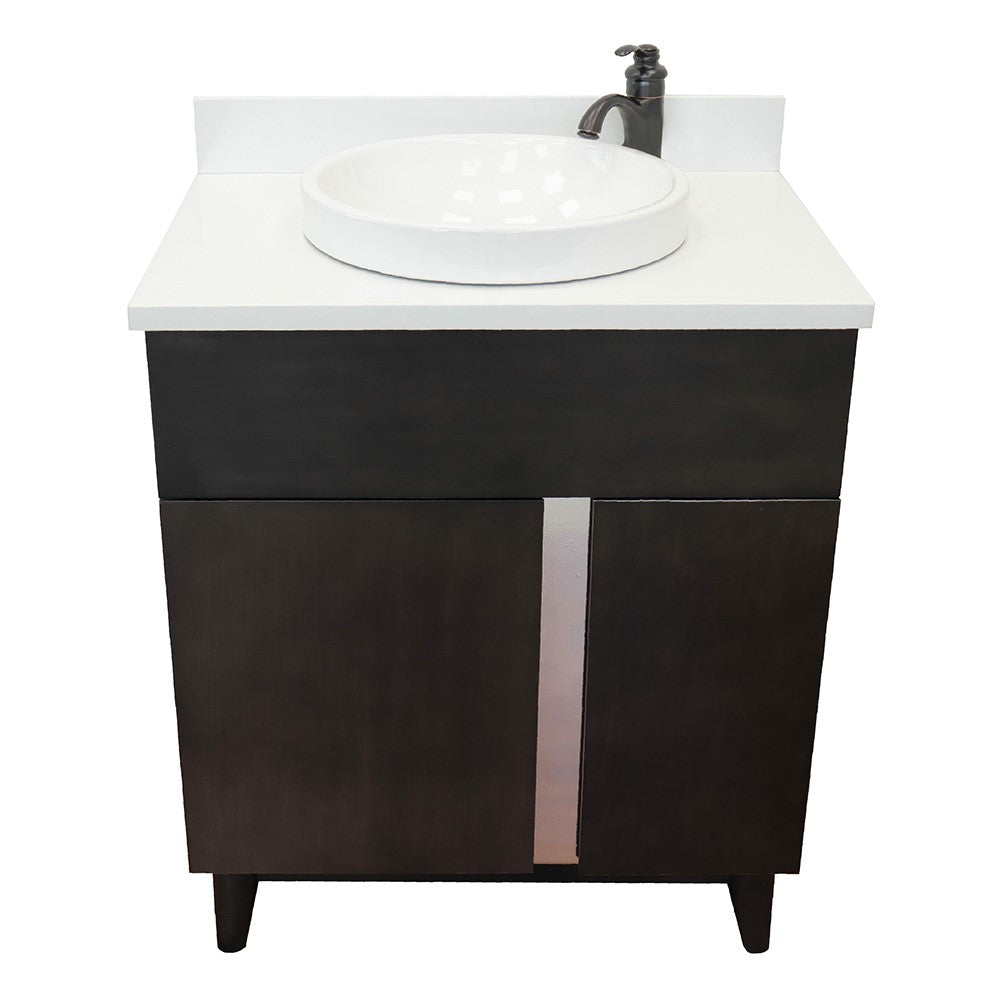 Bellaterra Home 31" Silvery Brown Single Sink Bathroom Vanity with White Quartz Top and Round Sink, Urban Collection