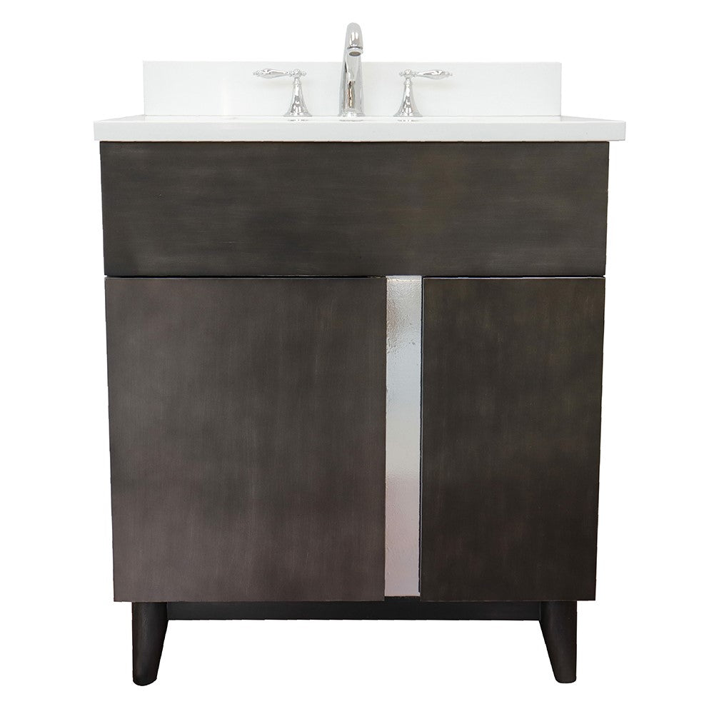 Bellaterra Home 31" Silvery Brown Single Sink Bathroom Vanity with White Quartz Top and Rectangle Sink, Urban Collection