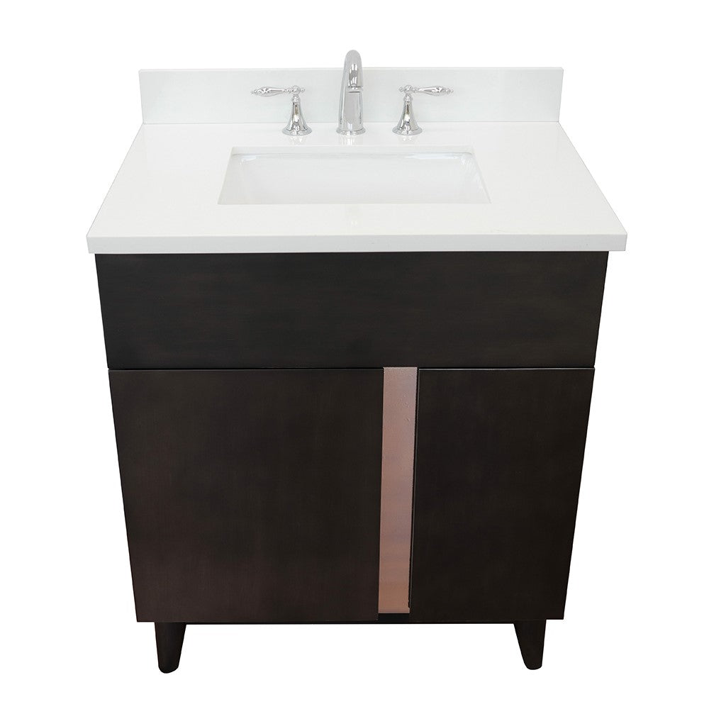 Bellaterra Home 31" Silvery Brown Single Sink Bathroom Vanity with White Quartz Top and Rectangle Sink, Urban Collection