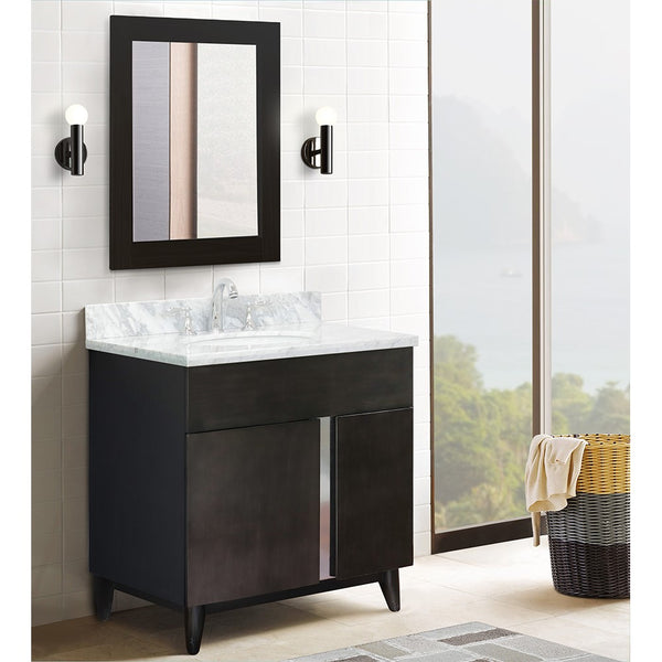 Bellaterra Home 31 Silvery Brown Single Sink Bathroom Vanity with White Carrara Top and Oval Sink, Urban Collection