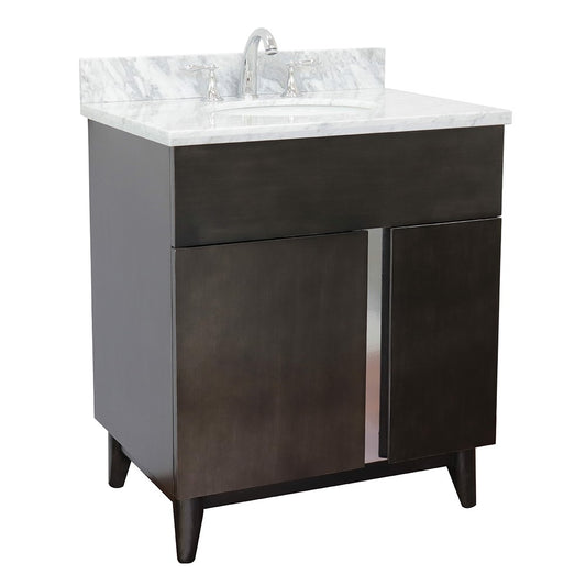 Bellaterra Home 31" Silvery Brown Single Sink Bathroom Vanity with White Carrara Top and Oval Sink, Urban Collection