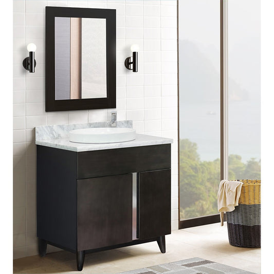 Bellaterra Home 31" Silvery Brown Single Sink Bathroom Vanity with White Carrara Top and Round Sink, Urban Collection