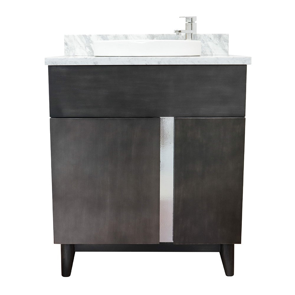 Bellaterra Home 31" Silvery Brown Single Sink Bathroom Vanity with White Carrara Top and Round Sink, Urban Collection