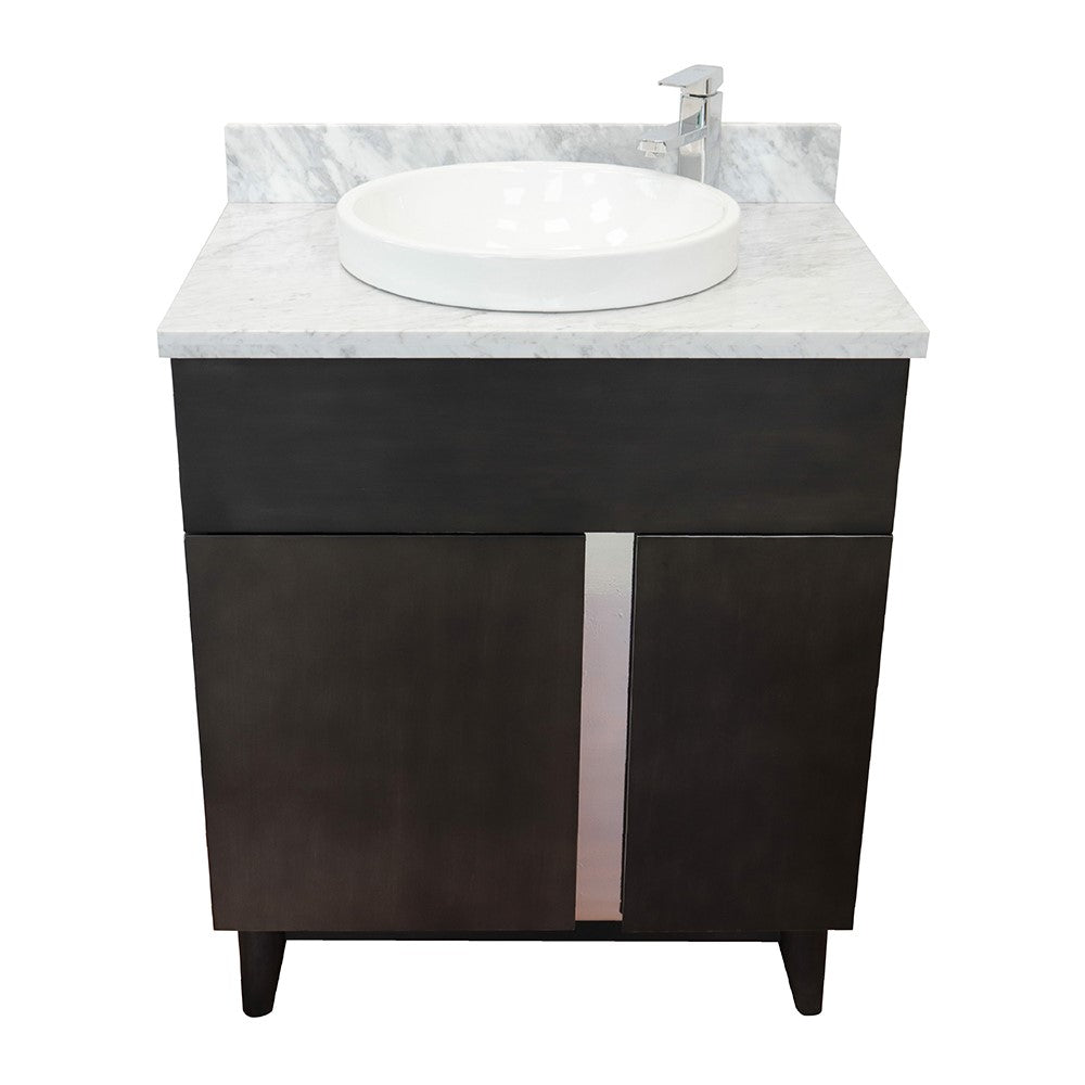 Bellaterra Home 31" Silvery Brown Single Sink Bathroom Vanity with White Carrara Top and Round Sink, Urban Collection