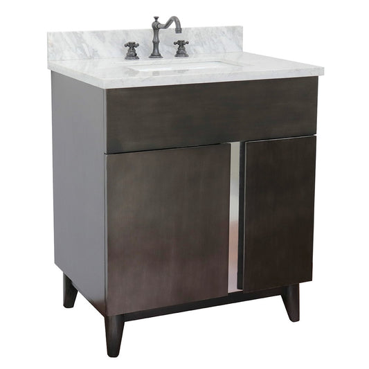 Bellaterra Home 31" Silvery Brown Single Sink Bathroom Vanity with White Carrara Top and Rectangle Sink, Urban Collection