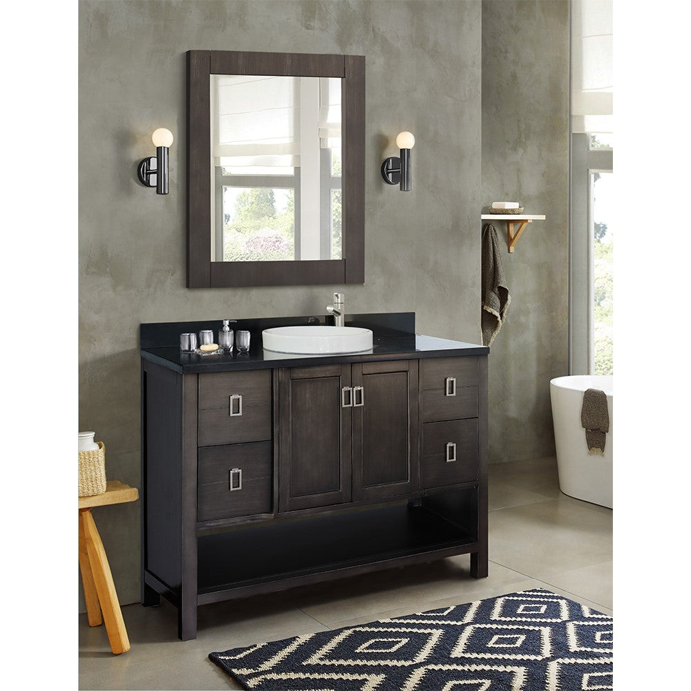 Bellaterra Home 49" Silvery Brown Single Sink Bathroom Vanity with Black Galaxy Top and Round Sink, Monterey Collection