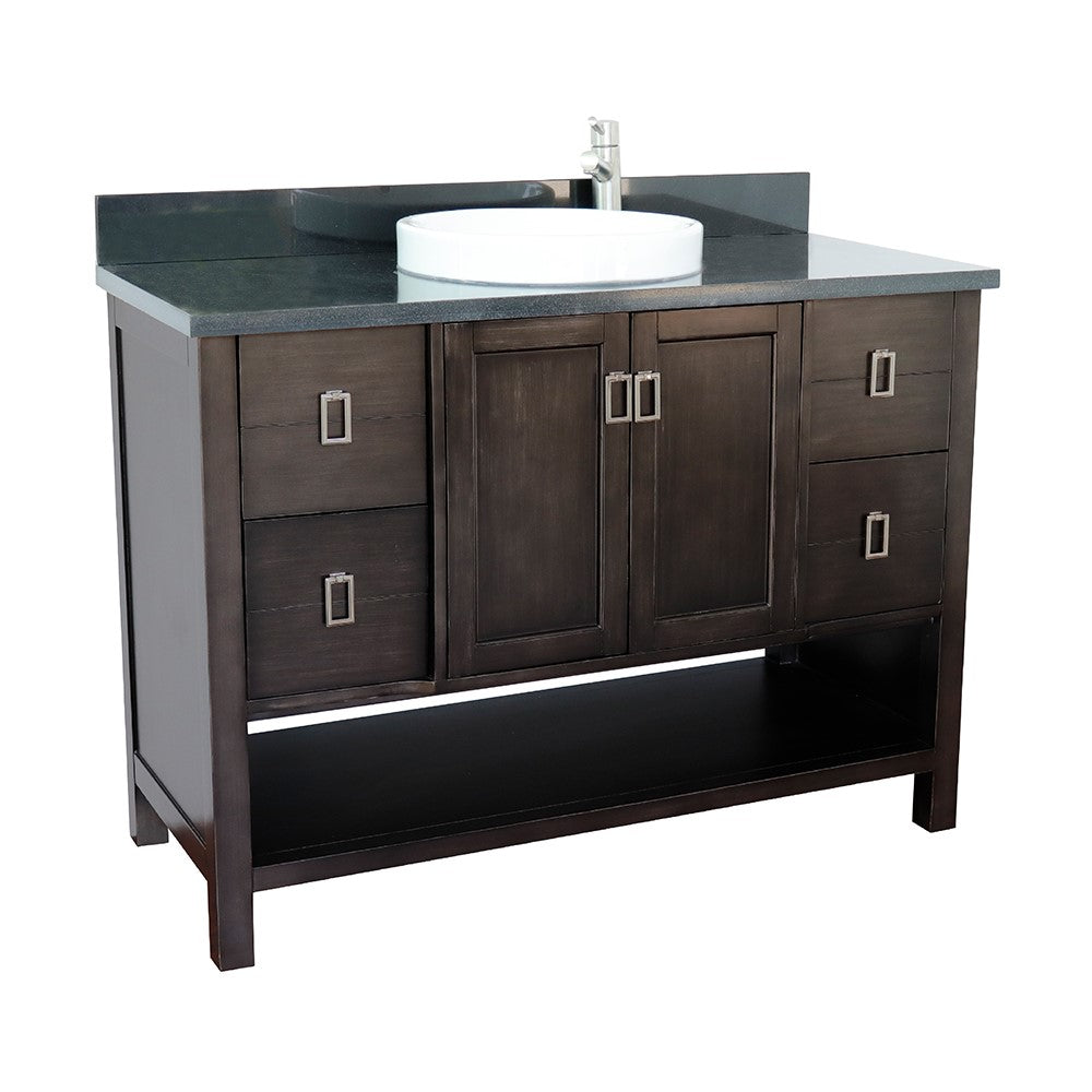 Bellaterra Home 49" Silvery Brown Single Sink Bathroom Vanity with Black Galaxy Top and Round Sink, Monterey Collection