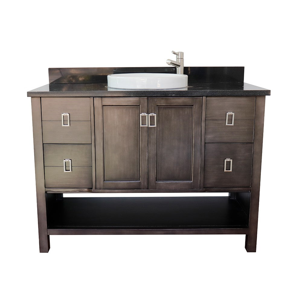 Bellaterra Home 49" Silvery Brown Single Sink Bathroom Vanity with Black Galaxy Top and Round Sink, Monterey Collection