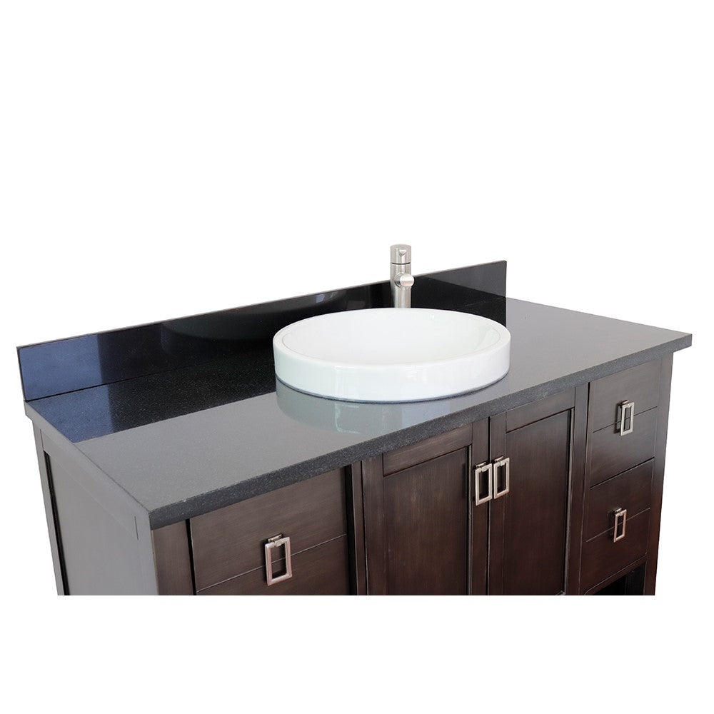 Bellaterra Home 49" Silvery Brown Single Sink Bathroom Vanity with Black Galaxy Top and Round Sink, Monterey Collection