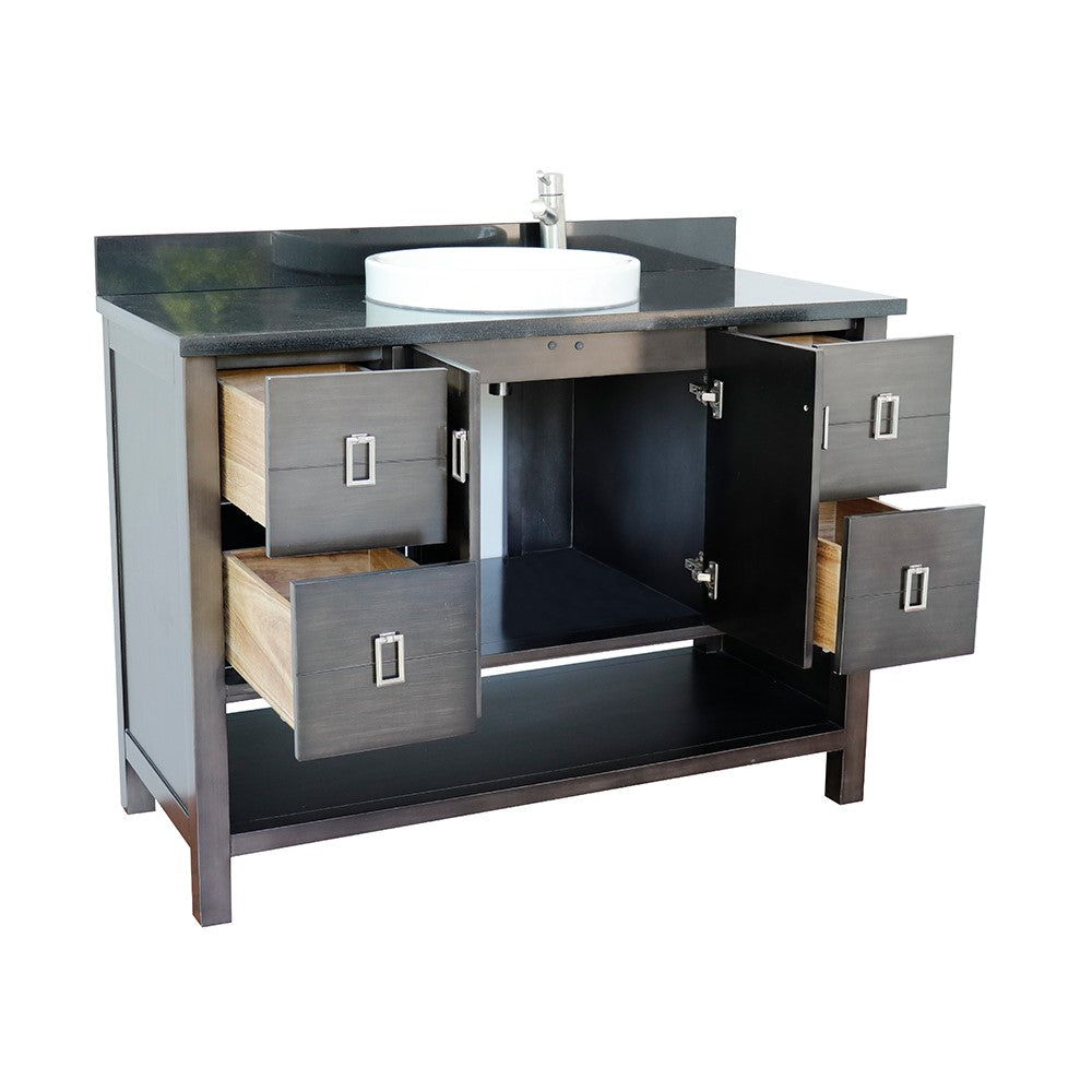 Bellaterra Home 49" Silvery Brown Single Sink Bathroom Vanity with Black Galaxy Top and Round Sink, Monterey Collection