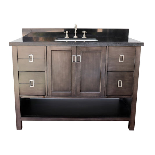 Bellaterra Home 49" Silvery Brown Single Sink Bathroom Vanity with Black Galaxy Top and Rectangle Sink, Monterey Collection