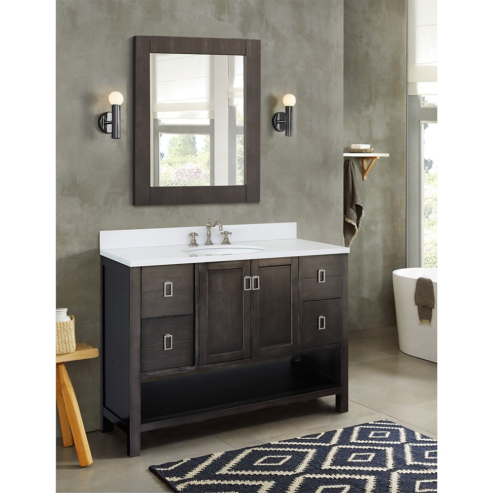 Bellaterra Home 49" Silvery Brown Single Sink Bathroom Vanity with White Quartz Top and Oval Sink, Monterey Collection