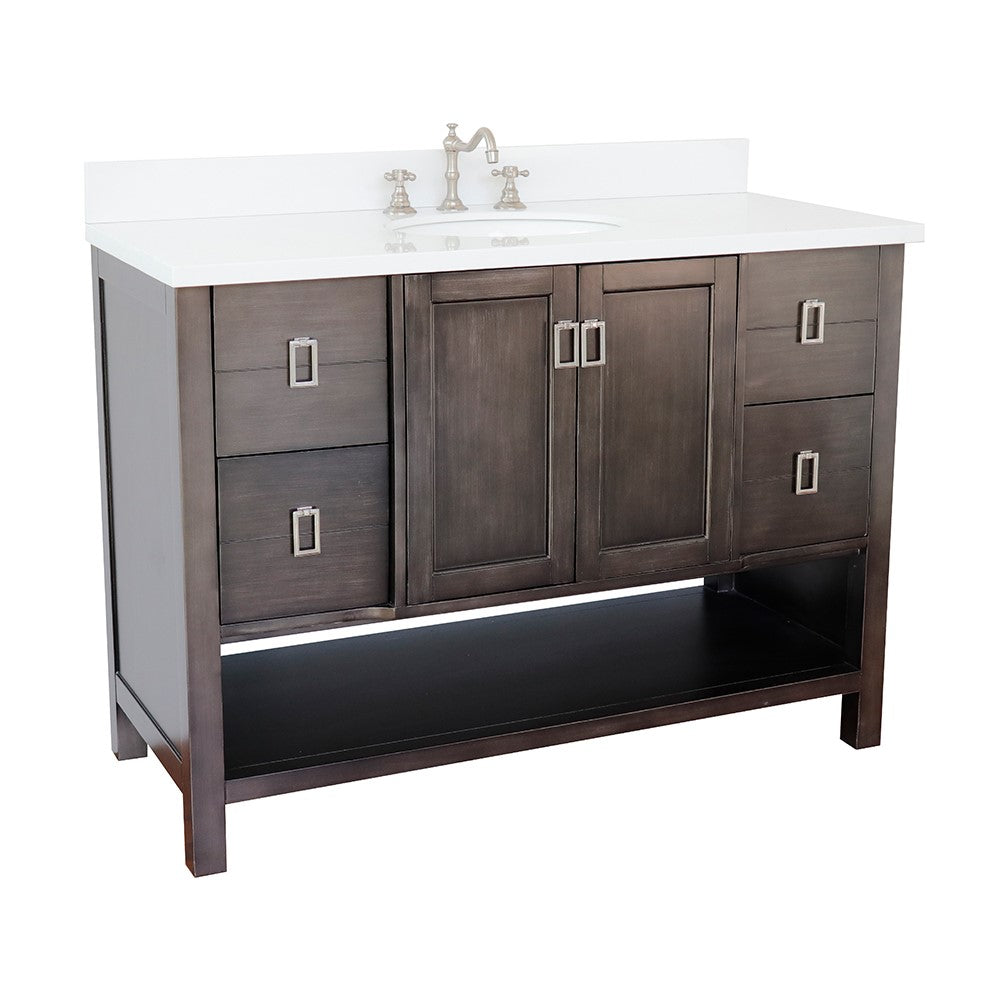 Bellaterra Home 49" Silvery Brown Single Sink Bathroom Vanity with White Quartz Top and Oval Sink, Monterey Collection